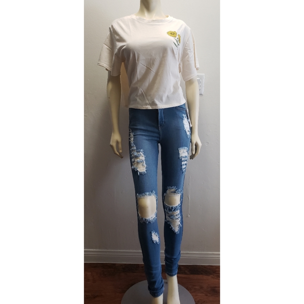 Vibrant jeans.